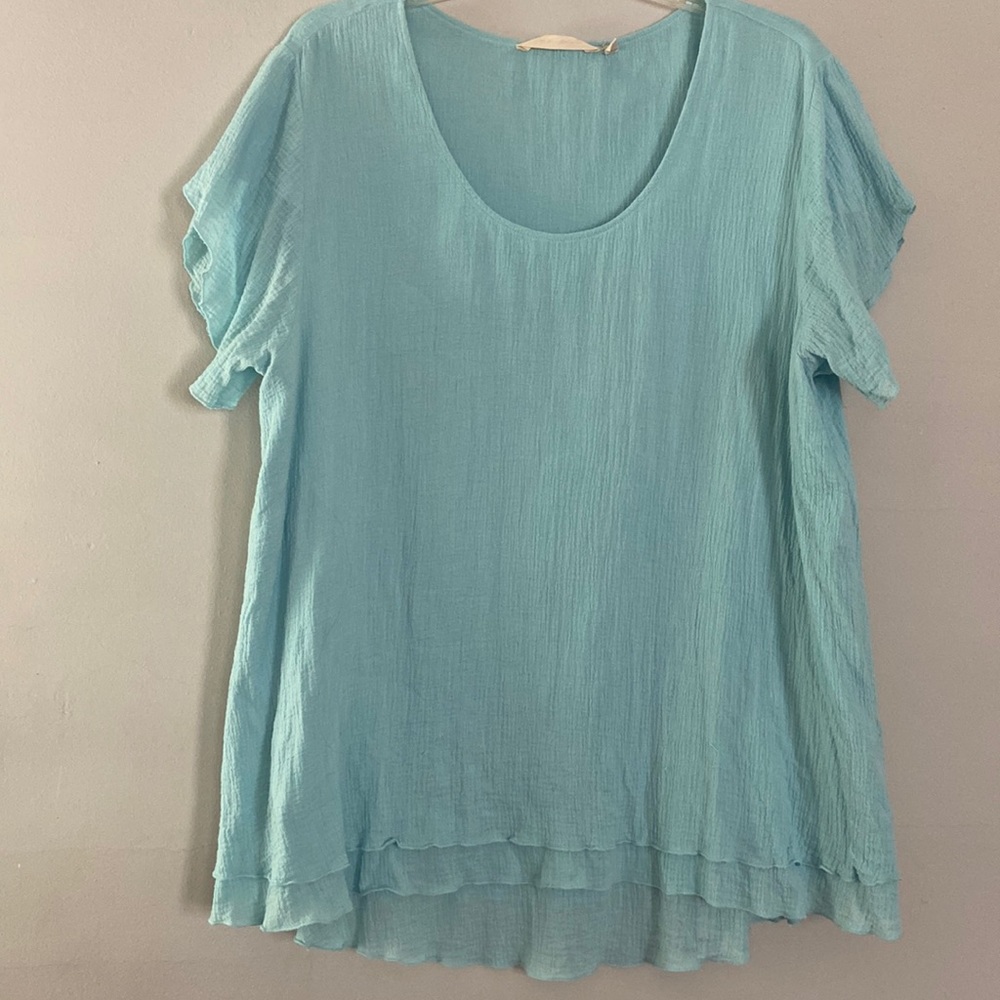 Soft Surroundings Aqua Gauze Top.  Size L